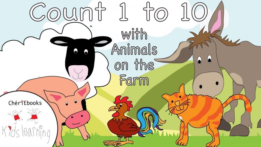 Fun farm scene with animals teaching kids to count 1 to 10, ideal for young English learners on YouTube