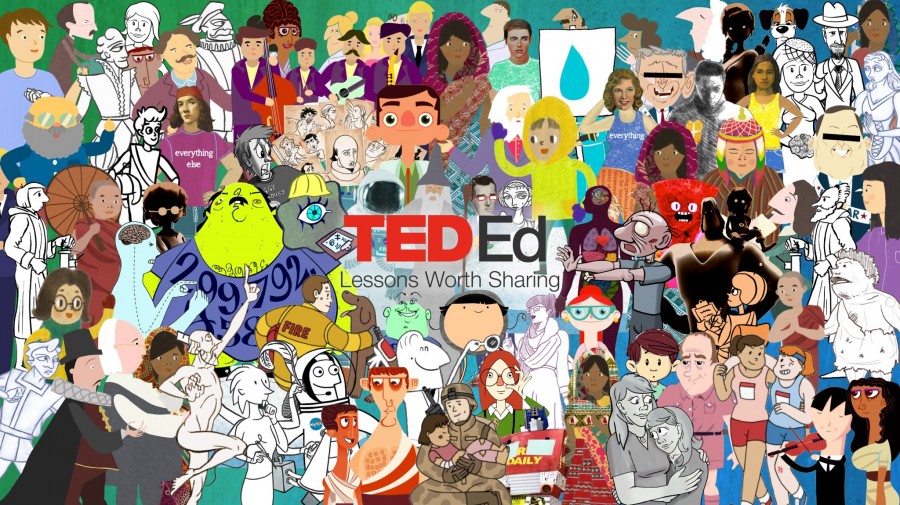 Cartoon characters with the Ted Ed logo, highlighting engaging content for young English learners on YouTube