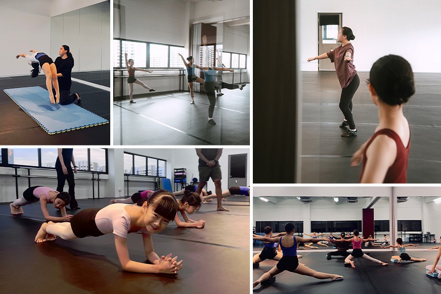 A collage of yoga practitioners in a studio, showcasing diverse poses and styles for Singapore's Finest Dance Classes 2025
