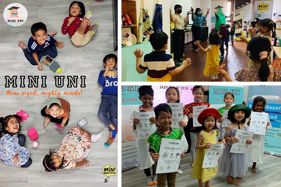 A collage illustrating children enjoying play and educational activities in Singapore's language classes for kids