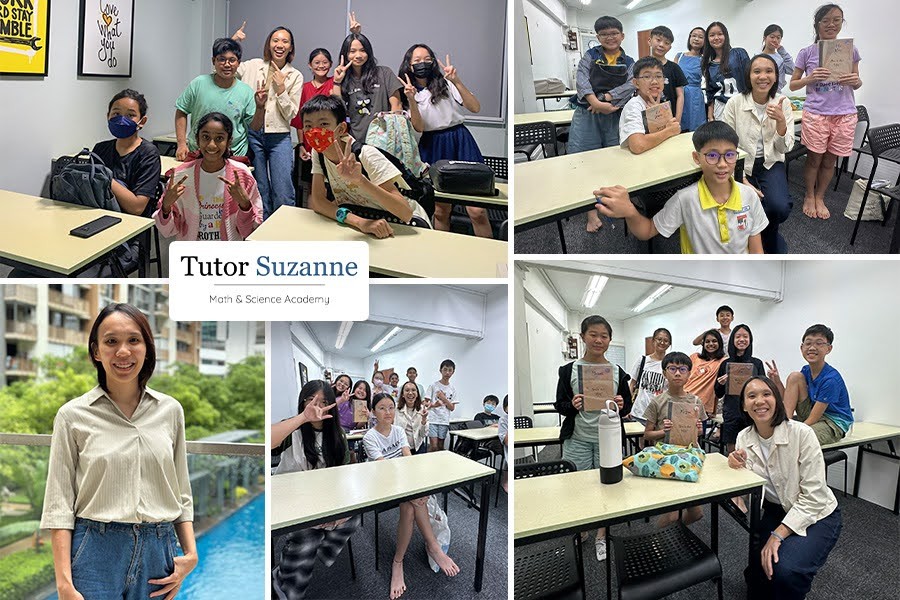 A collage of classroom scenes featuring smiling students in casual attire and a female teacher