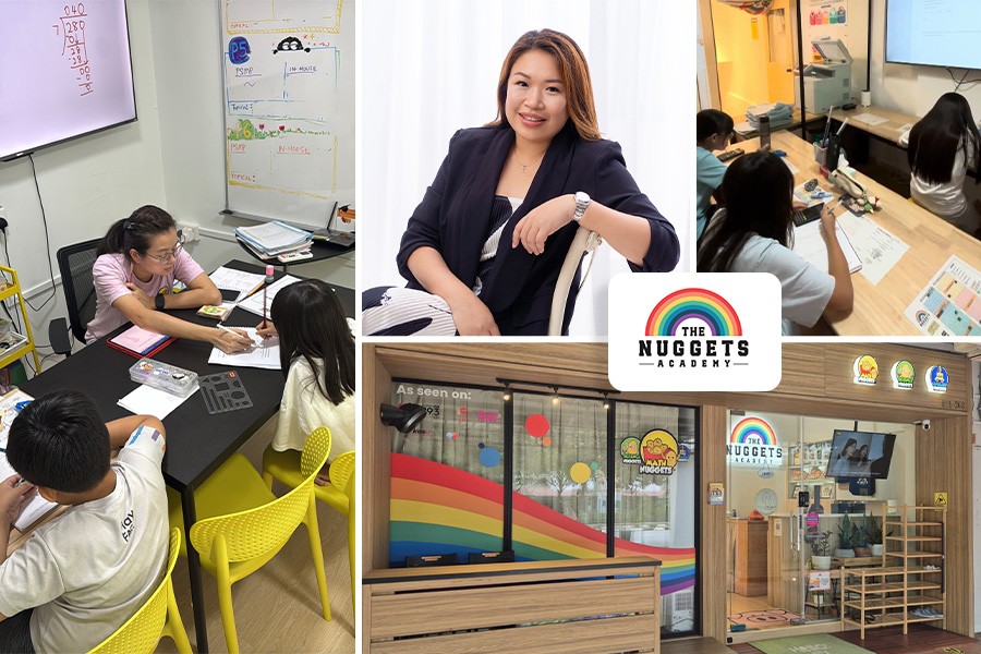 A collage of children engaged in various classroom activities at a tuition center in Singapore
