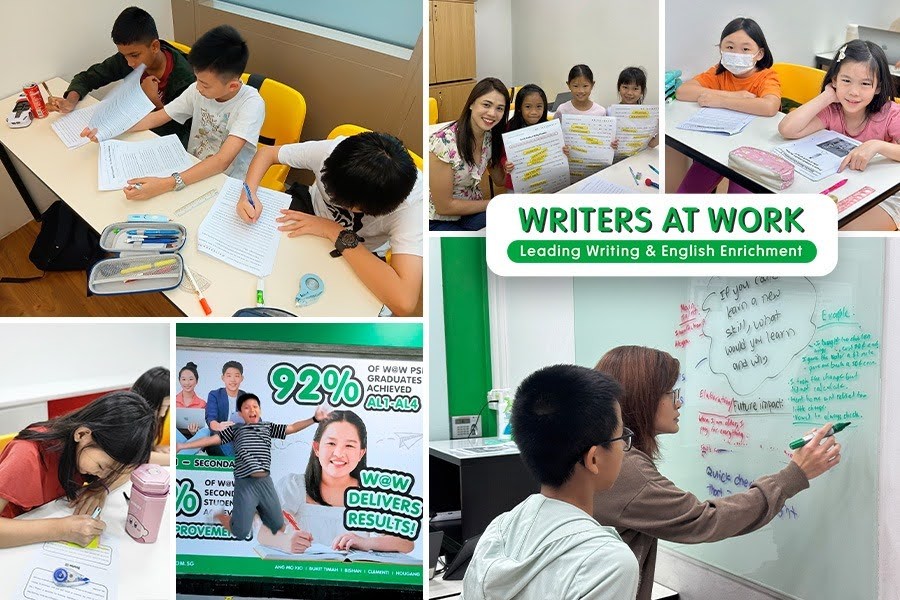 A collage of children engaged in various activities in a classroom, highlighting the Best Tuition Centres in Singapore