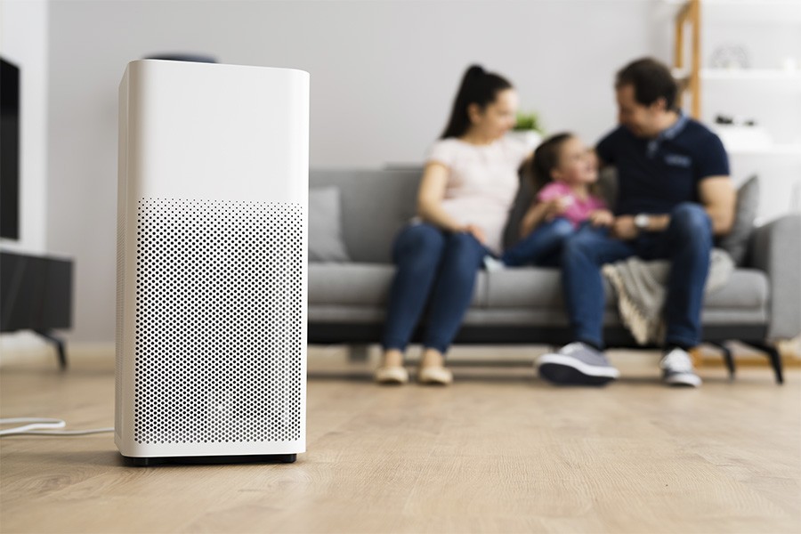 Air cleaner in the room with family