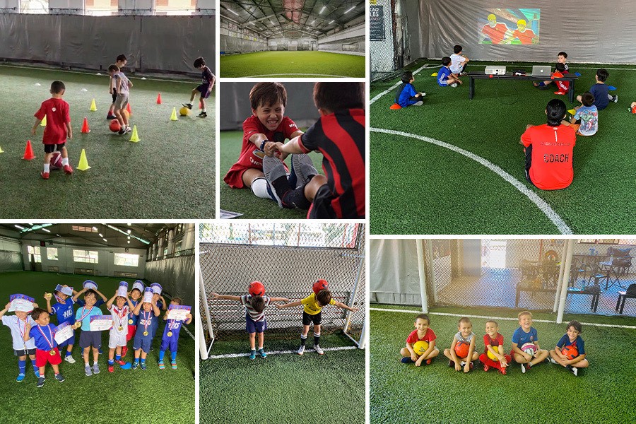 Collage of kids enjoying toys and electronics, showcasing fun activities at best year-end camps for kids in Singapore