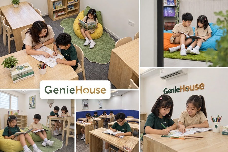 Exterior view of Geni House Student Care Centre in Singapore, featuring a modern design and colorful play areas for children.