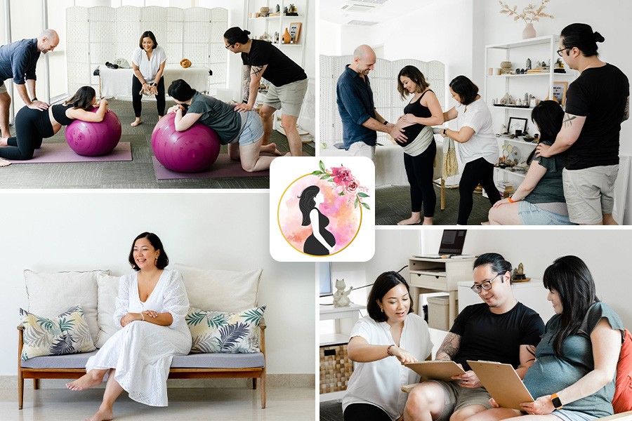 A collage of people participating in various activities from top prenatal and postnatal classes in Singapore