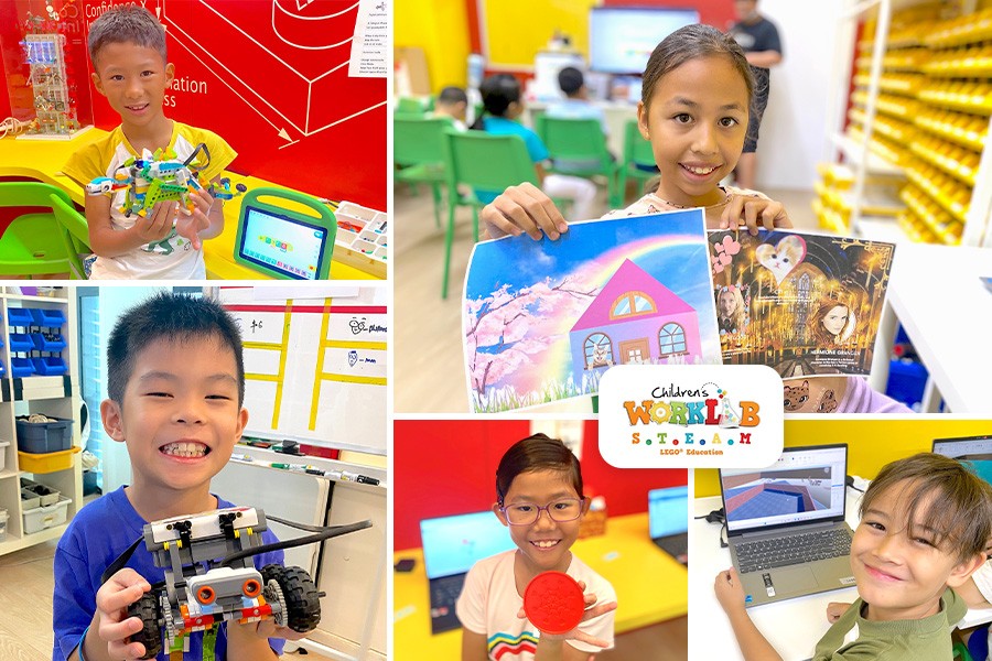 A collage showcasing children participating in classroom activities, promoting September and October camps for kids in Singapore
