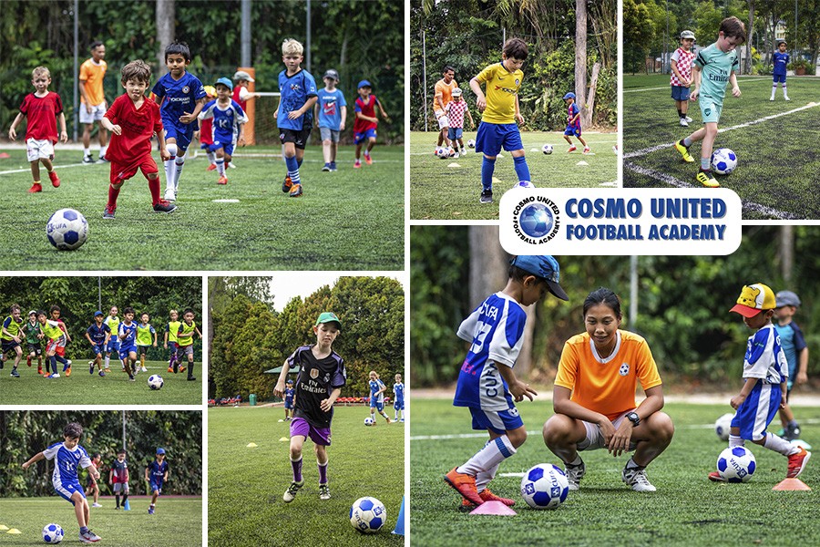 A collage featuring children of diverse backgrounds joyfully playing soccer on a grassy field