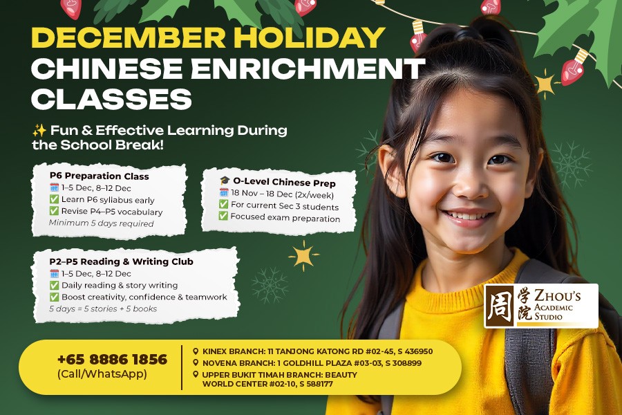 December holiday Chinese enrichment classes featured in the Best Year End Camps in Singapore 2025