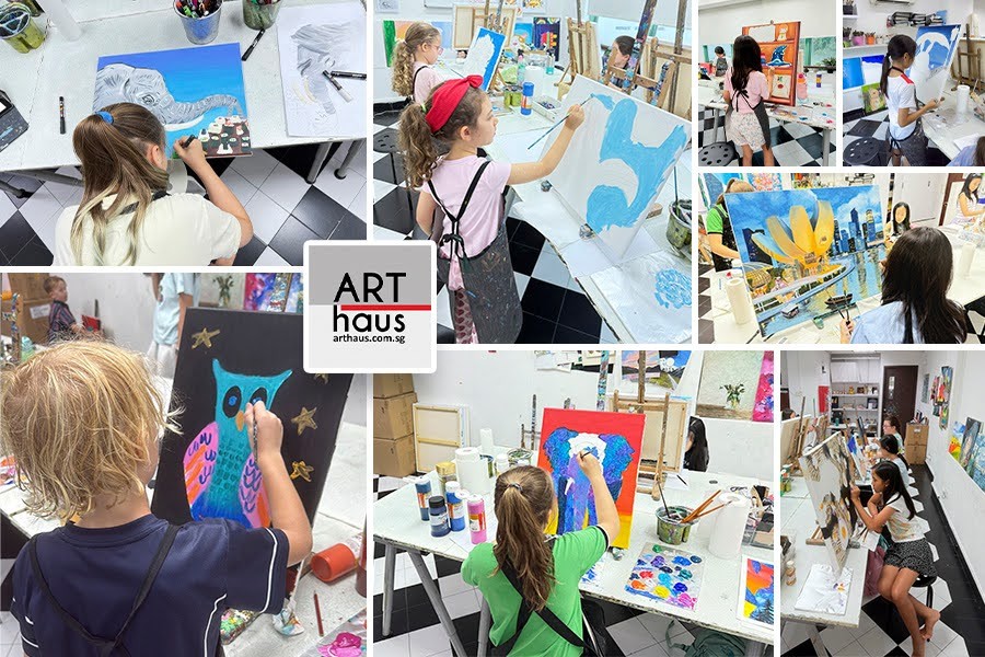 Art house art classes in Singapore promoting year-end camps for 2025, featuring creative workshops and activities