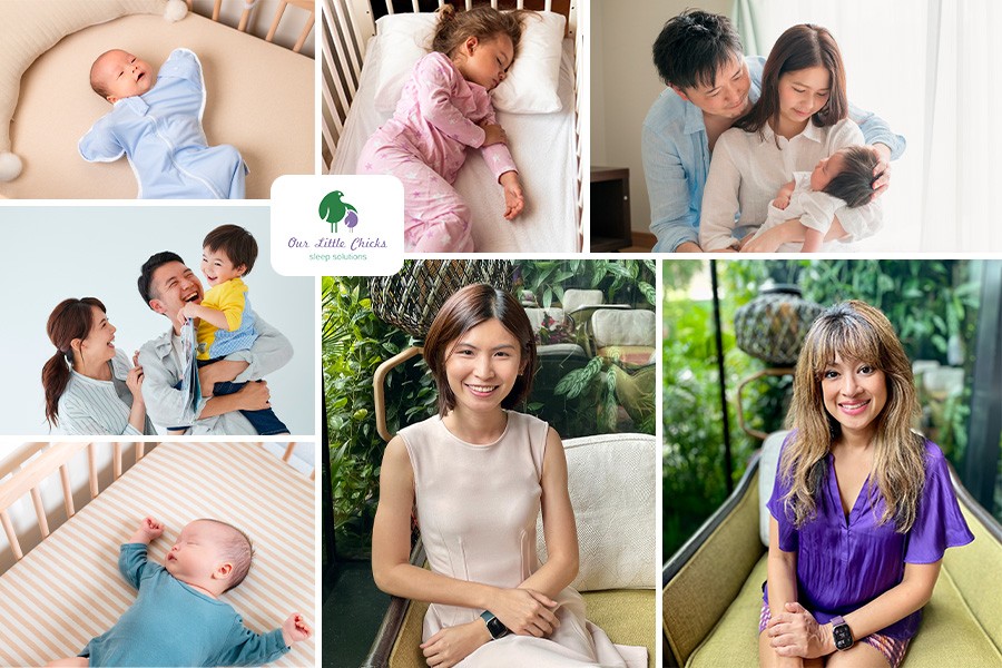A collage featuring a family with babies and a woman, representing Baby Sleep Experts in Singapore