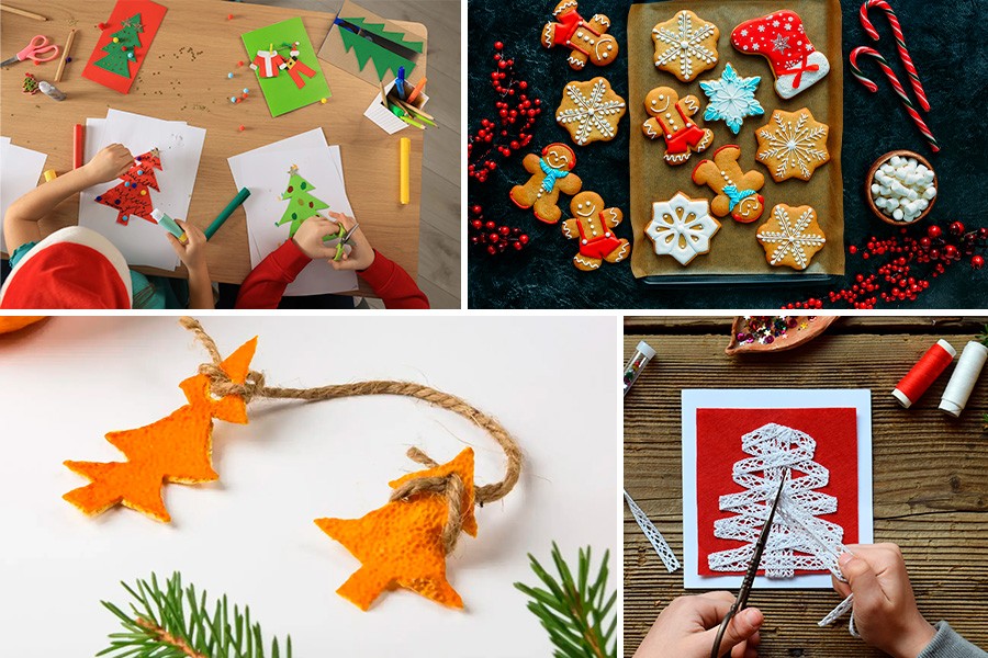 A collage of Christmas crafts and decorations, showcasing creative ideas to make the holiday magical for kids