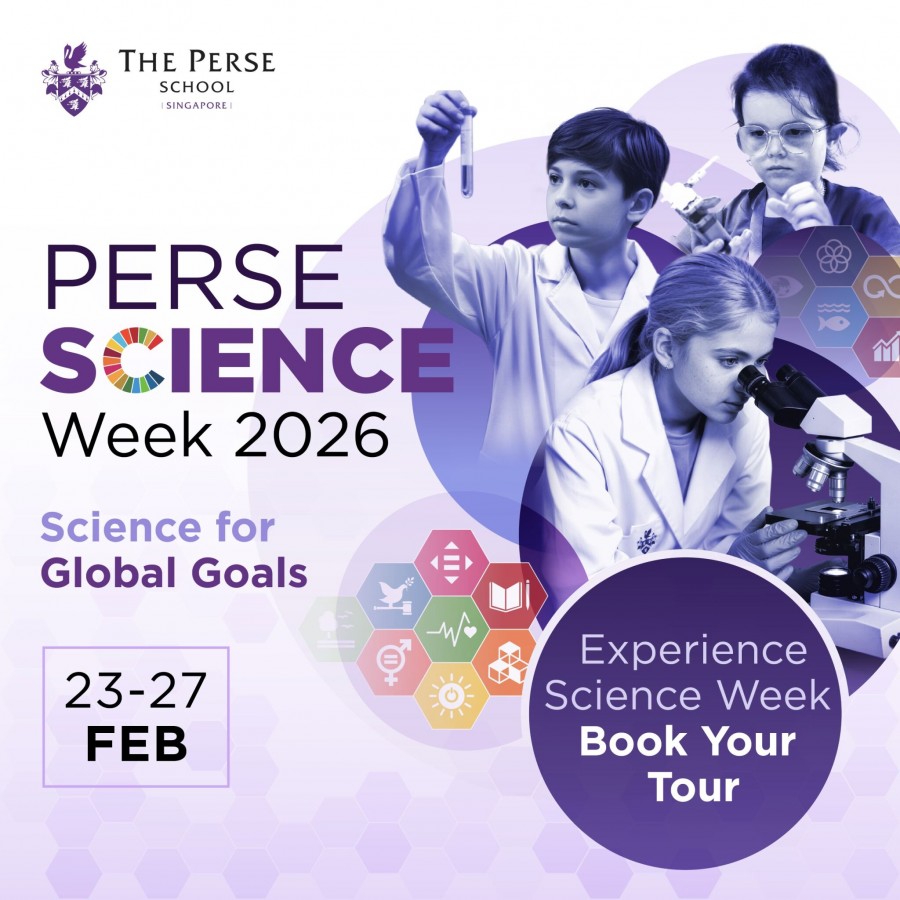 Poster for Perse Science Week 2016, featuring event details and vibrant graphics related to science activities