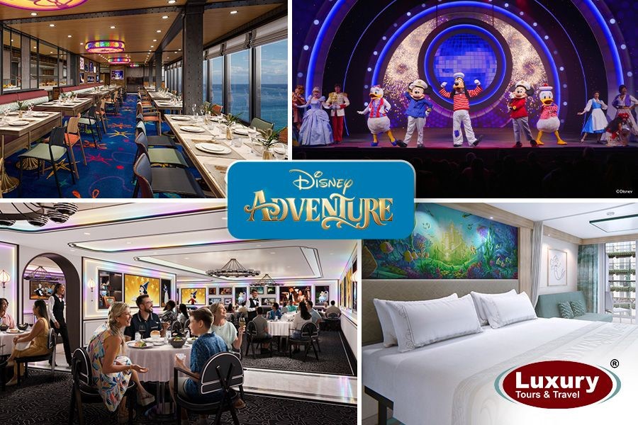 Disney Adventure Cruise Line ship showcasing family-friendly activities and vibrant decor