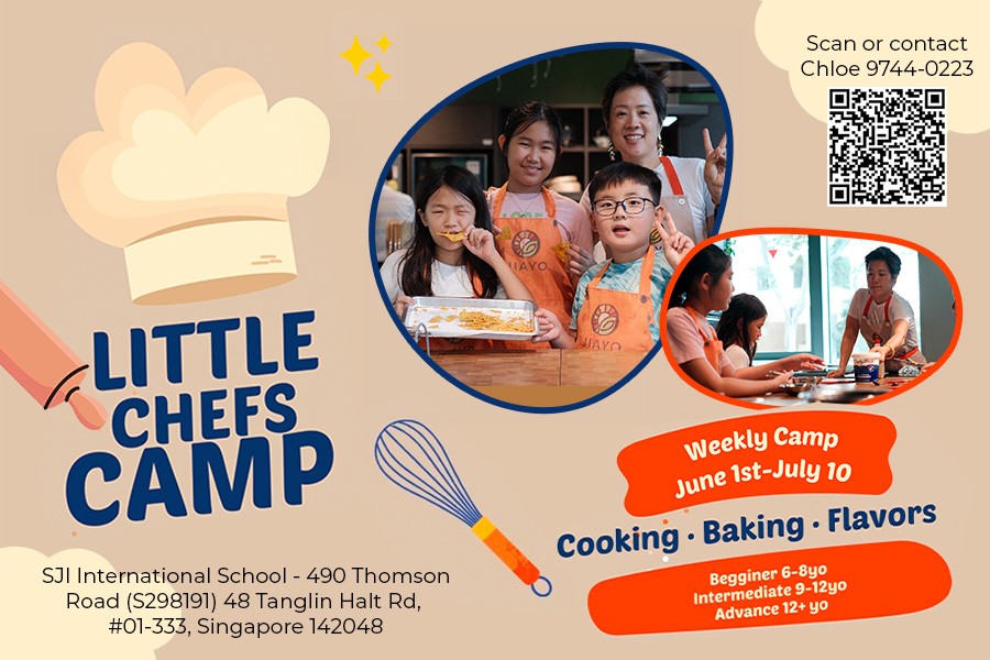 A group of children cooking at the Little Chefs Camp in Singapore, part of the best summer holiday camps for kids