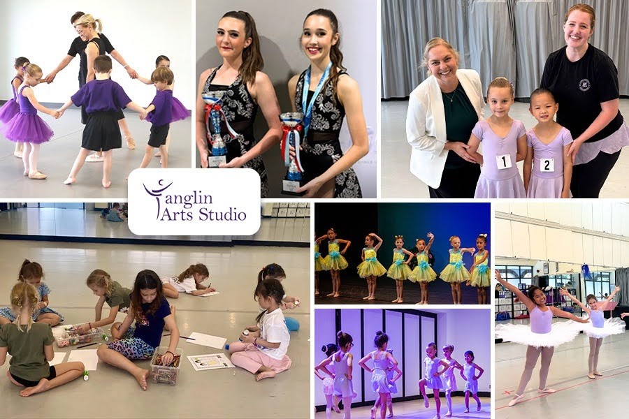 A collage of children participating in ballet class, showcasing their joy and movement during summer holiday camps in Singapore