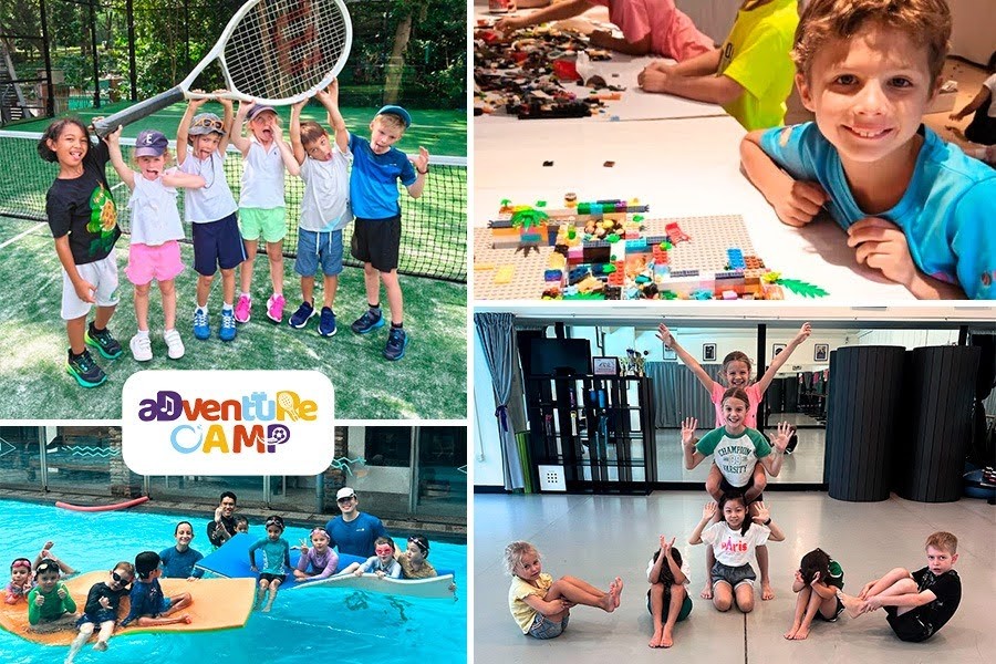A collage of children joyfully playing with various toys, highlighting fun activities at summer camps in Singapore