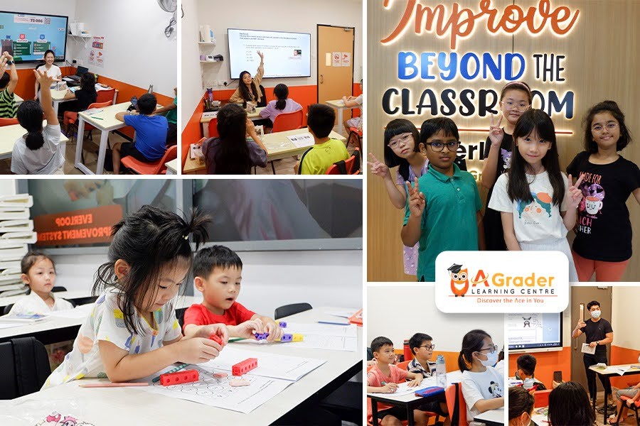 A collage of children engaged in various activities in a classroom, highlighting the Best Tuition Centres in Singapore